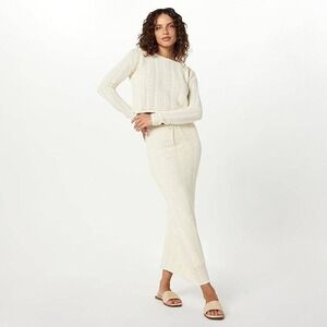 The Drop Women's M Birch Crochet Knit Drawstring Maxi Skirt Vaction Neutralcore